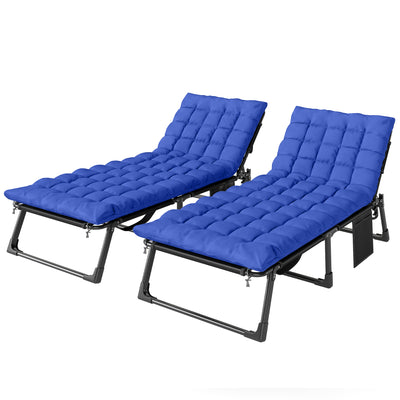 Outsunny Folding Sun Loungers for Garden Set of 2, 5-Position Oversized Camping Bed Recliner with Cushions, Blue 