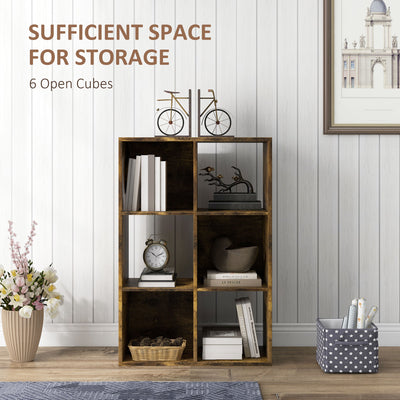 HOMCOM 3-tier 6 Cubes Storage Unit Particle Board Cabinet Bookcase Organiser Home Office Shelves Rustic Brown 