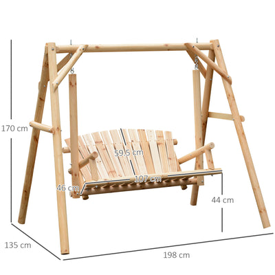 Outsunny Outdoor 2 Seater Swing Chair Larch Wood Garden Swing Seat Porch Hammock Bench Lounger 