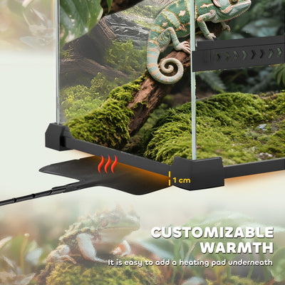 PawHut Reptile Glass Terrarium with Stone Background, Front Ventilation, Escape-Proof Knob Lock, 50 x 30 x 35 cm, Black 