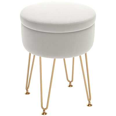 HOMCOM 5L Velvet-Feel Storage Ottoman - Cream White 