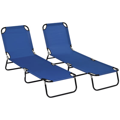 Outsunny Set of Two Metal Frame Folding Sun Loungers - Blue 