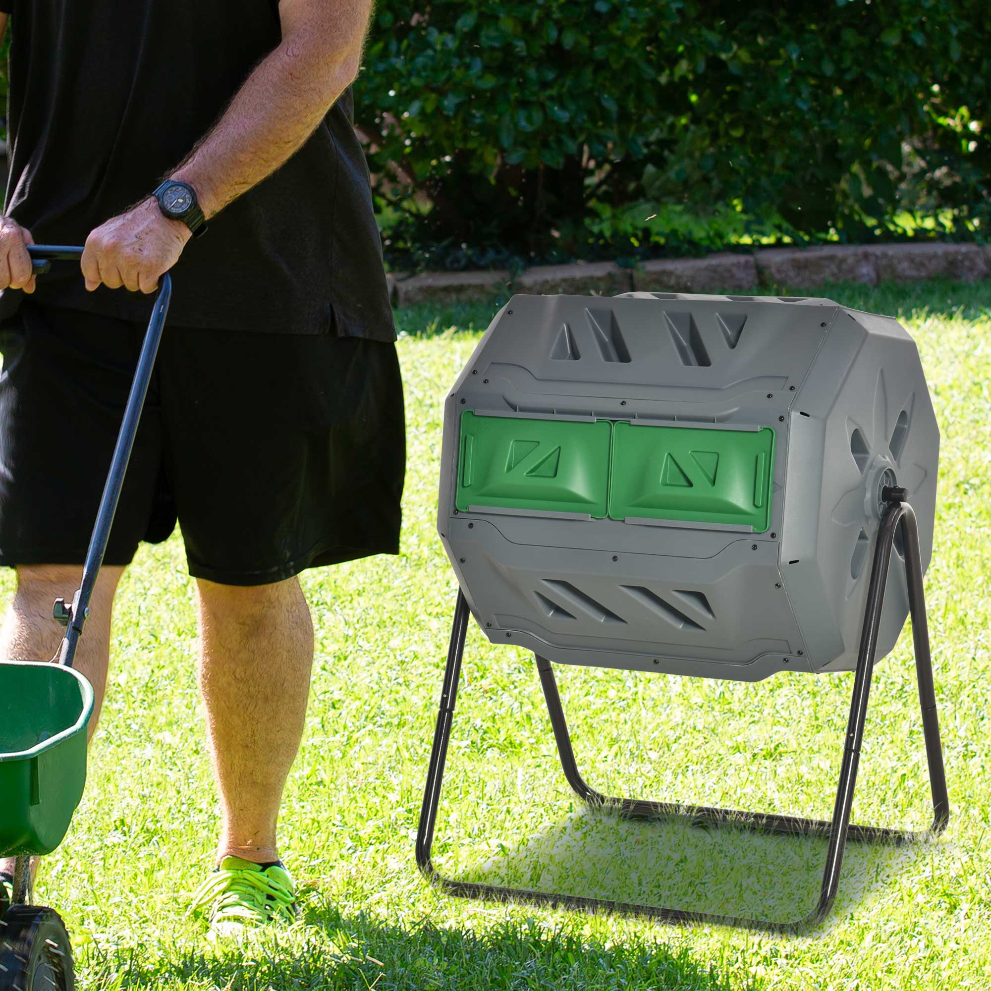 Outsunny 160L 360° Rotating Dual Chamber Composter - Grey 
