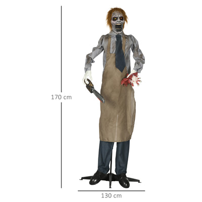 HOMCOM 5.5ft Life Size Halloween Animatronic Standing Chainsaw Killer, with Light Up Eyes, Sound Activated Moving Body, Scary Halloween Decorations, Battery Operated, Indoor Party Props 