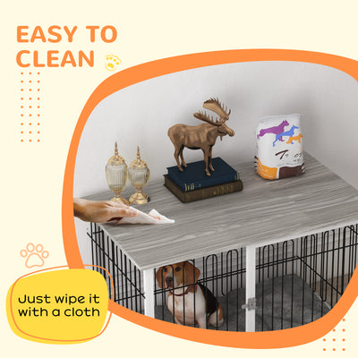 PawHut Indoor Dog Crate Furniture, Side End Table, with Soft Washable Cushion, Lockable Doors, for Large Dogs 
