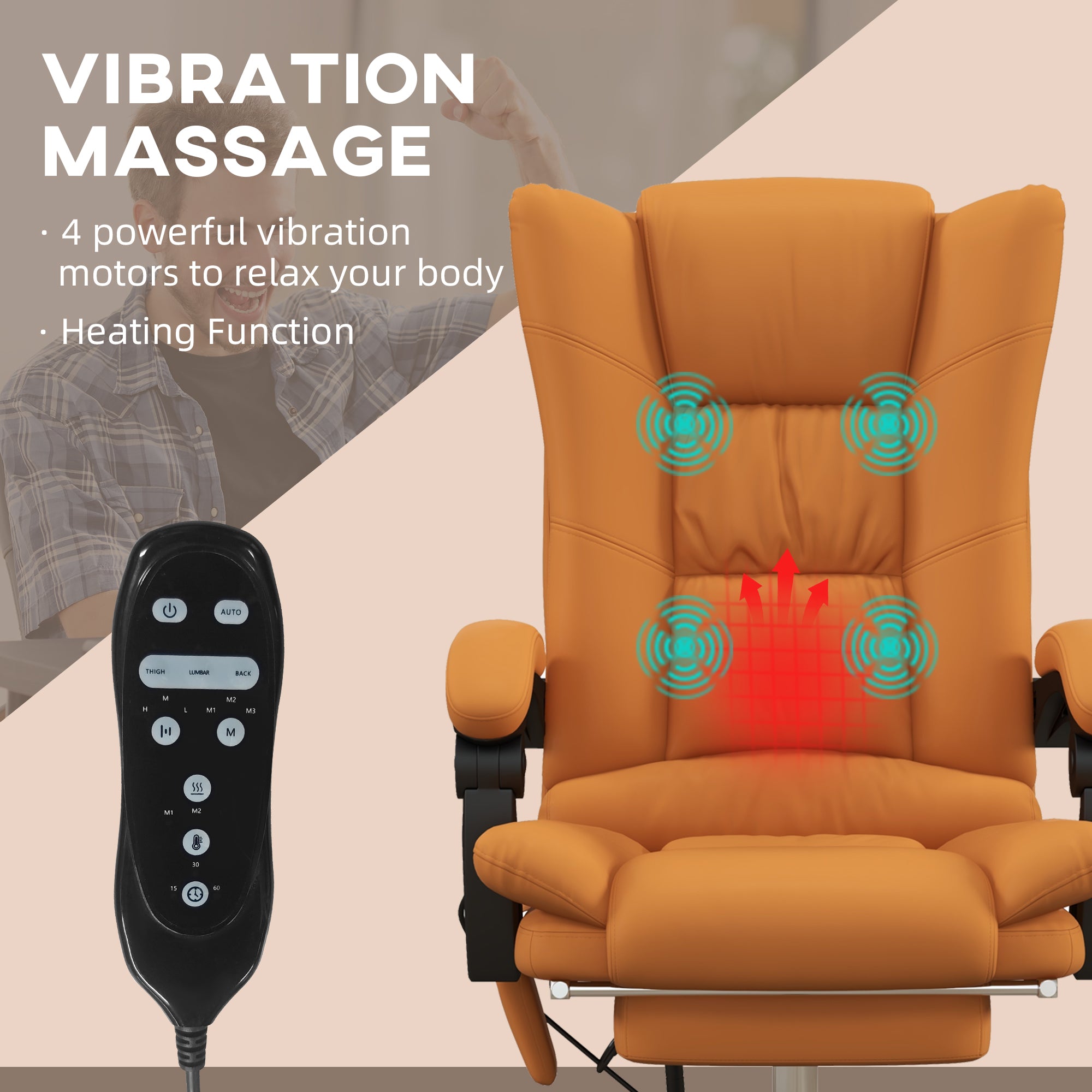 Vinsetto High Back Vibration Massage Office Chair, Heated Reclining PU Leather Computer Chair with 135\'c2\'b0 Reclining Back and Footrest, Light Brown