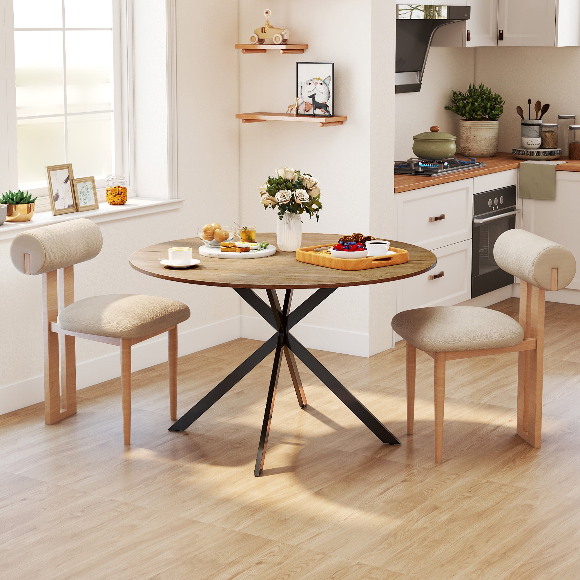 HOMCOM Dining Table for 4, 120 cm Industrial Kitchen Table with Wood Effect Tabletop and Steel Legs, Oak 