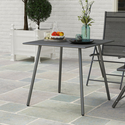 Outsunny Square Garden Table with Slat Top, Steel Frame, Outdoor Table for 4 Person, 80 x 80 x 74 cm, Grey 