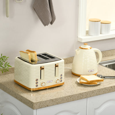 HOMCOM 3000W 1.7L Rapid Boil Kettle & 4 Slice Toaster, Kettle and Toaster Set with 7 Browning Controls and Crumb Tray, Beige 