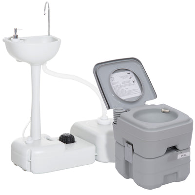 Outsunny Portable Toilet and Camping Sink Set with Fresh and Waste Tank, Wastewater Recycled Set for Outdoor Events 