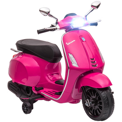 AIYAPLAY 12V Vespa Licensed Kids Electric Motorbike w/ Music, Headlights, FM Radio, for 3-6 Years - Pink 