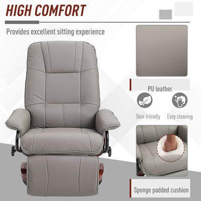 HOMCOM Manual Recliner Chair Armchair Sofa with Faux Leather Upholstered Wooden Base for Living Room Bedroom, Grey 
