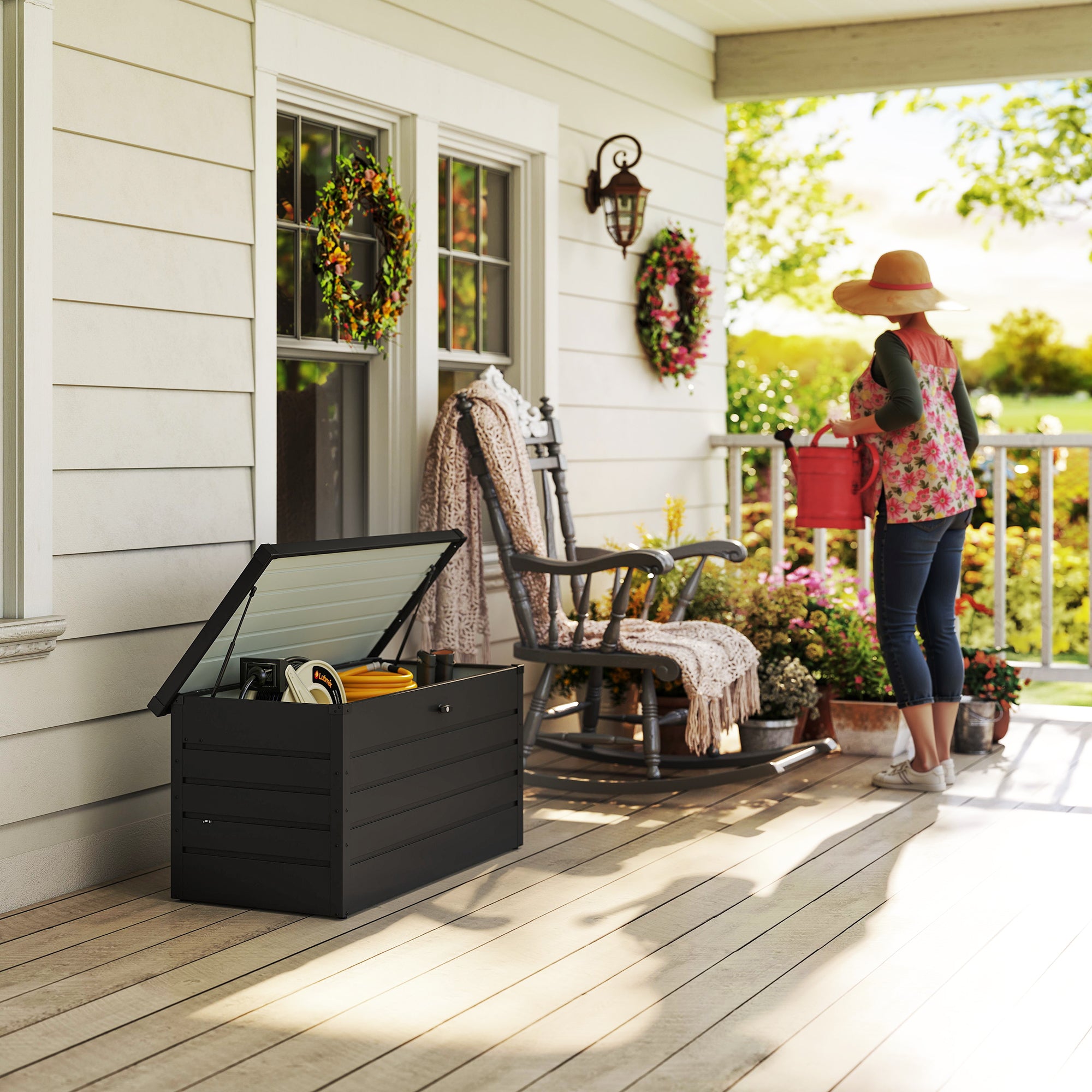 Outsunny 311L Galvanised Steel Garden Storage Box - Dark Grey 