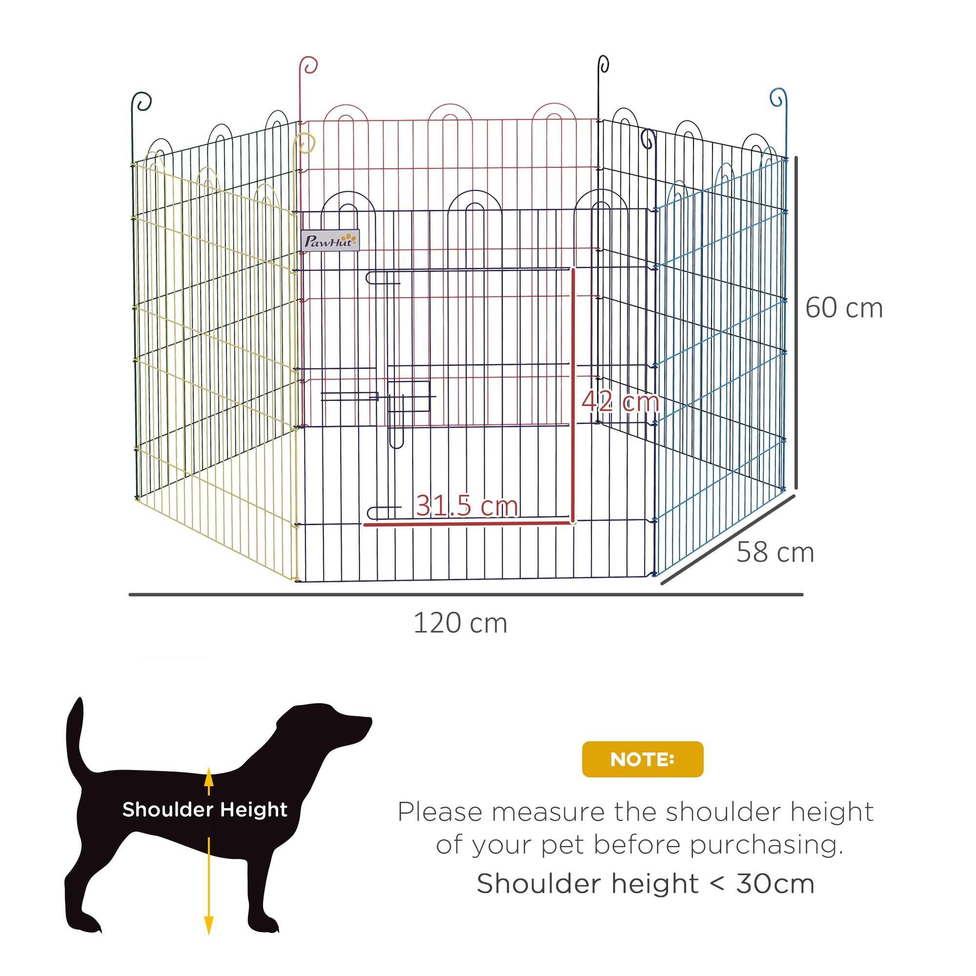 PawHut Pet Playpen Crate, with Six Panels, Door, for Indoors and Outdoors 