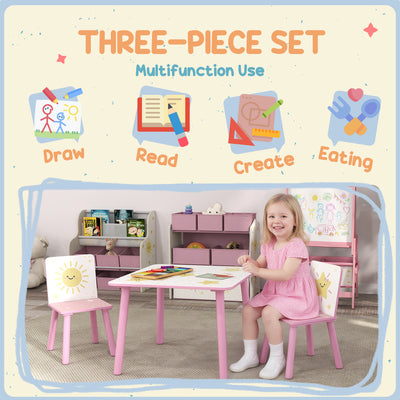 AIYAPLAY 3-Piece Toddler Table and Chair Set, Kids Table with 2 Chairs Set for Bedroom, Nursery, Playroom, Pink 