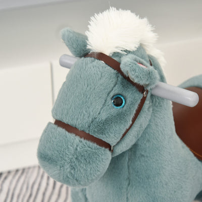 HOMCOM Kids Plush Ride-On Rocking Horse Toy Rocker with Plush Toy Realistic Sounds for Child 18-36 Months Blue 