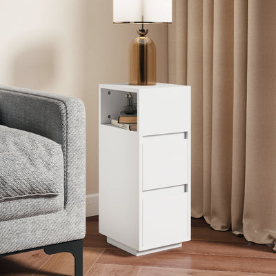 HOMCOM Slim Bedside Table, Narrow Bedside Cabinet with Open Shelf and 2 Drawers for Bedroom, Living Room, White 