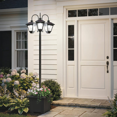 Outsunny Solar Lamp Post with Dusk-to-Dawn Sensor Street Light with 3-Head Planter 185 cm Black 