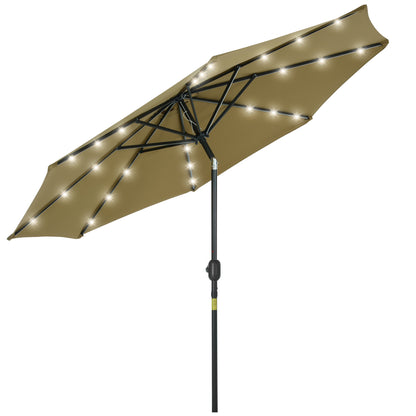 Outsunny 2.7m Patio Garden Umbrella Outdoor Parasol with Tilt Crank and 24 LEDs Lights (Brown) 