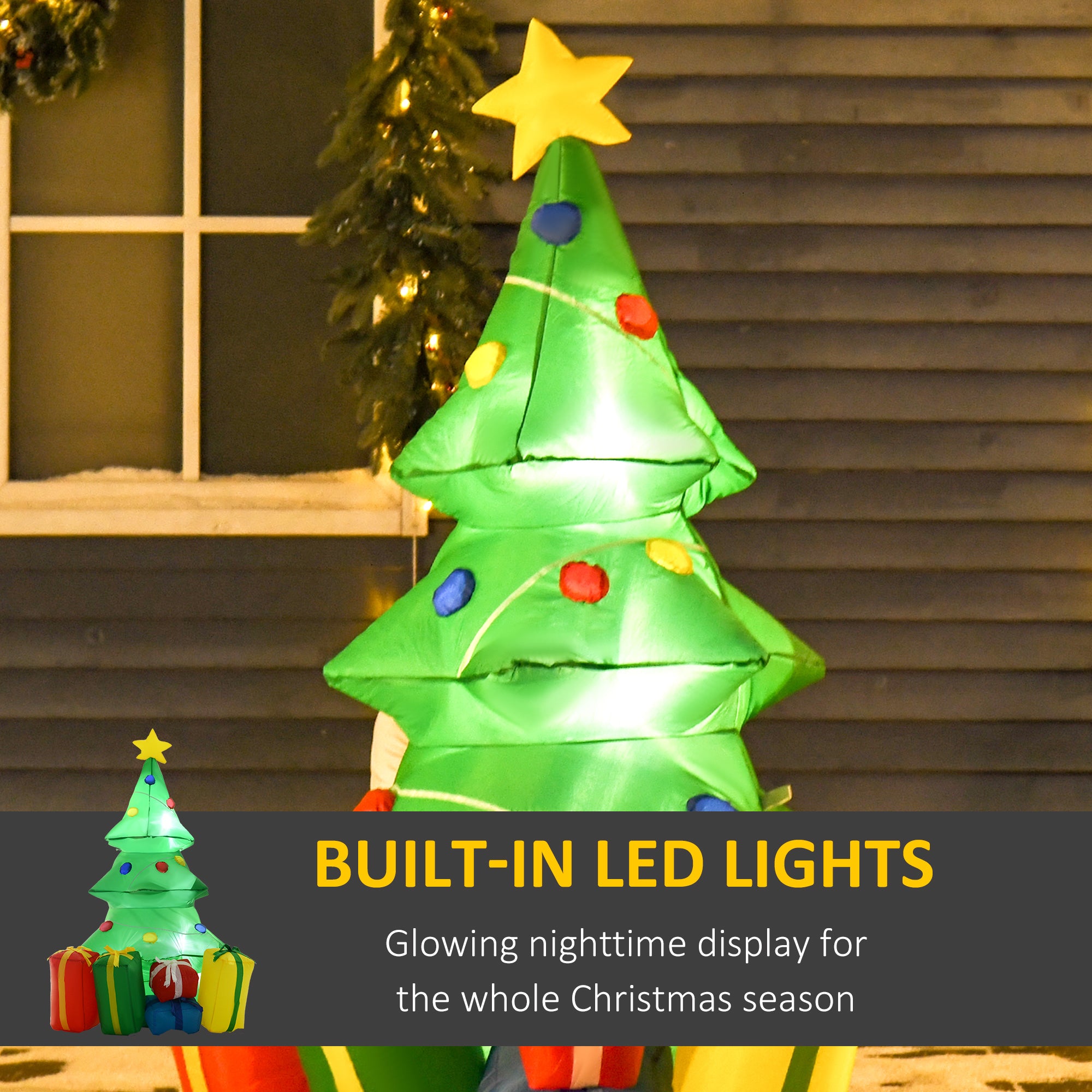 HOMCOM 5ft Inflatable Christmas Tree Xmas Air Blown Holiday Decoration LED Lawn Yard Outdoor Ornaments 