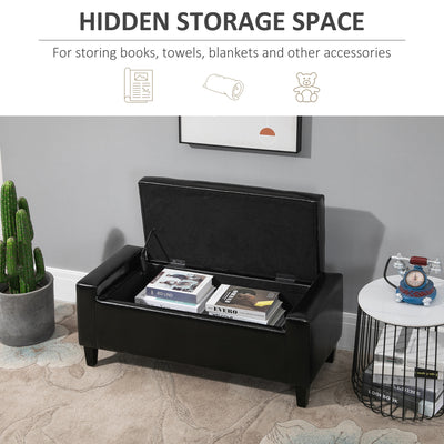 HOMCOM PU Leather Storage Ottoman Bench Storage Chest Tufted Ottoman Cube w/ Flipping Top 92L x 40W x 40H cm Black 