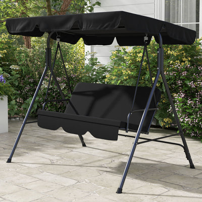 Outsunny Three-Seater Garden Swing Chair, with Adjustable Canopy - Black 
