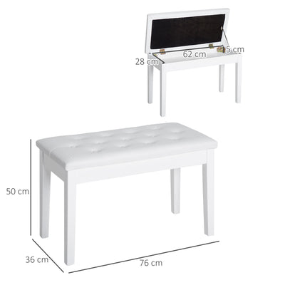 HOMCOM PU Leather Upholstered Piano Stool Makeup Stool Bench Dressing Table Seat with Storage 76x36x50cm, White 