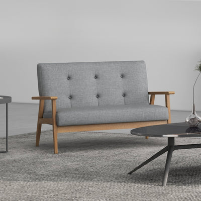 HOMCOM 2 Seater Sofa Modern Linen Fabric Upholstery Tufted Couch with Rubberwood Legs for Living Room and Kitchen, Dark Grey 