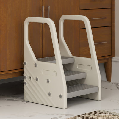 AIYAPLAY Adjustable 3 Step Toddler Tower with Handles, Non-slip Surface and Foot Pads, Grey 