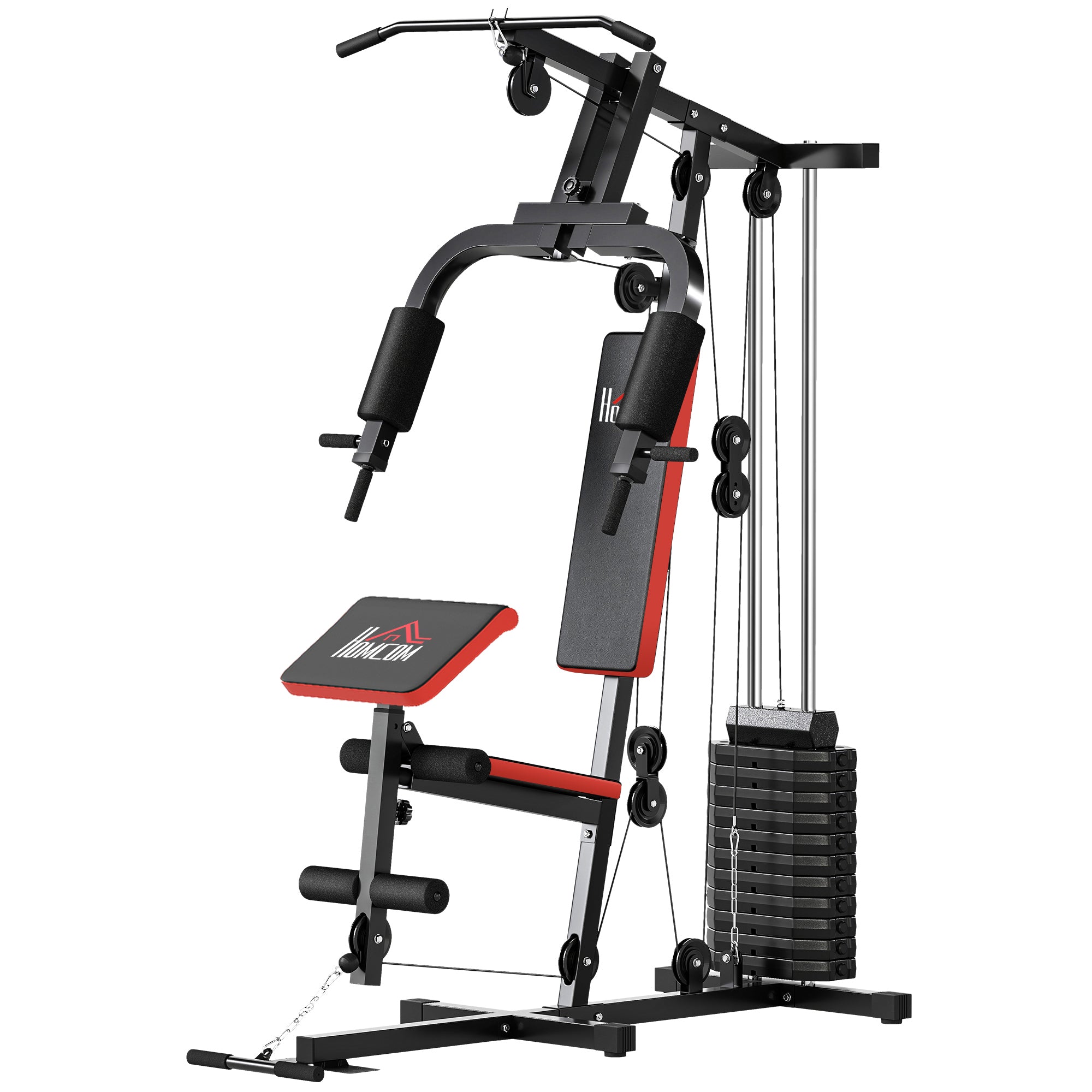 HOMCOM Multigym Station, with 66KG Weight Stack, for Strength Training, Black 