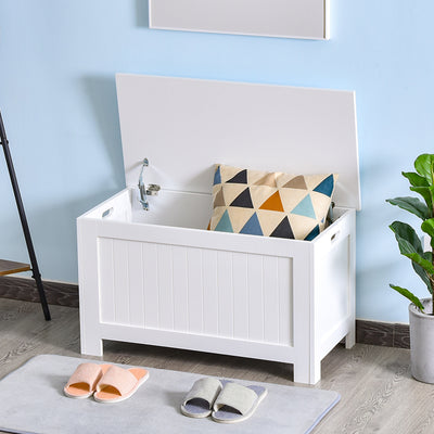 HOMCOM Lift Top Storage Chest Toy Box Organizer with Lid and Safety Hinges for Bedroom Entryway Living Room - White 