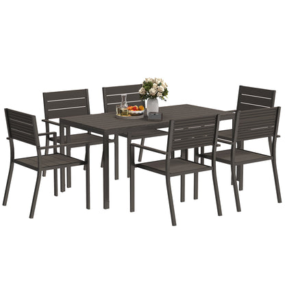 Outsunny 7 Piece Garden Furniture Set, 160 x 80 cm Rectangle Table and 6 Stackable Chairs Set, Outdoor Dining Set for Balcony, Deck, Dark Brown 