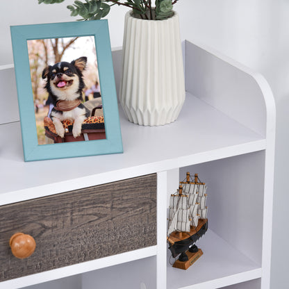 HOMCOM Bookcase, Freestanding Book Shelf with Storage Drawer, 6 Shelves and Wood Legs for Home Office Display, White and Grey, 24D x 60W x 86.8H cm 