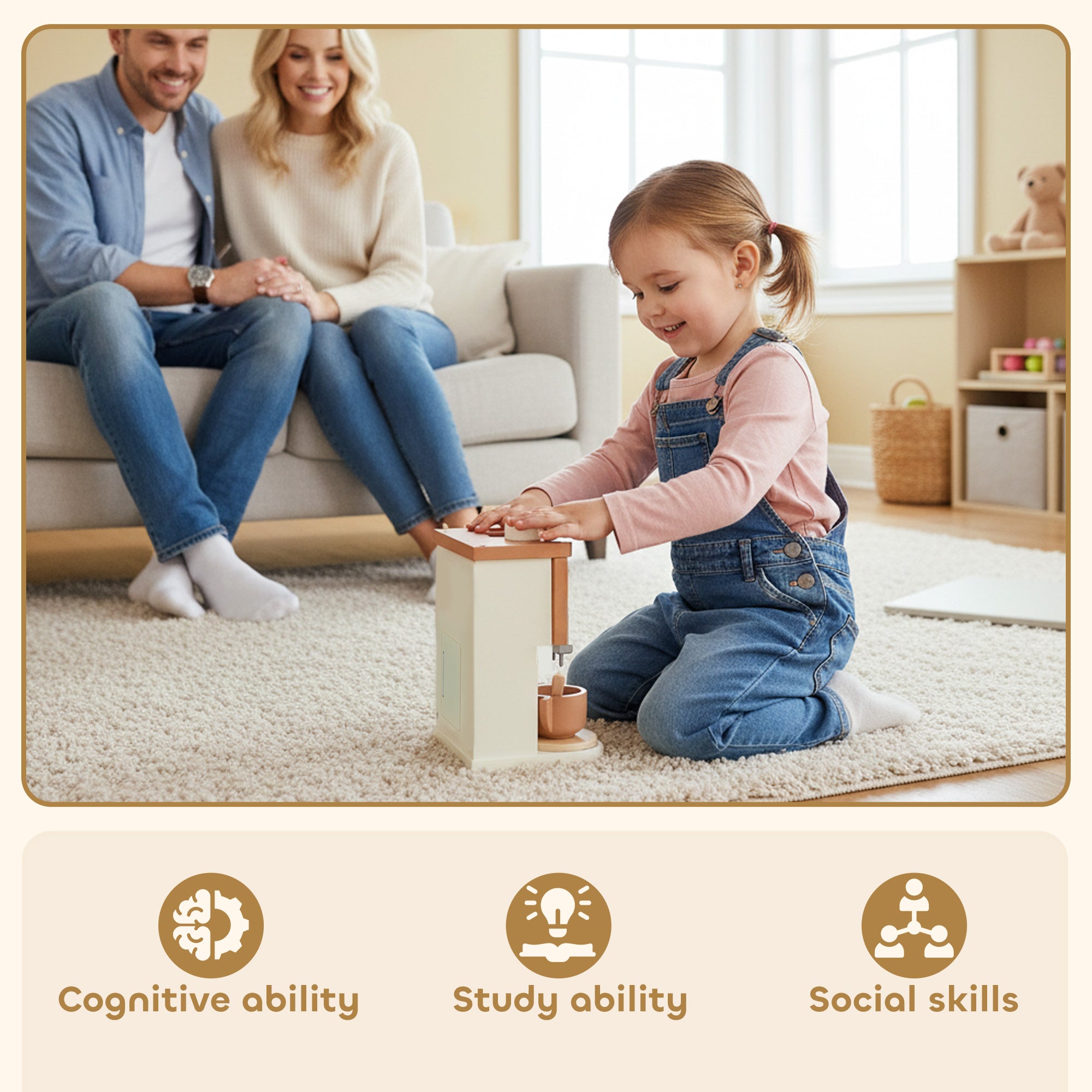 AIYAPLAY Kids Wooden Coffee Machine Toy, Pretend Play Kitchen Accessories Gift for Boys and Girls Ages 3+ 