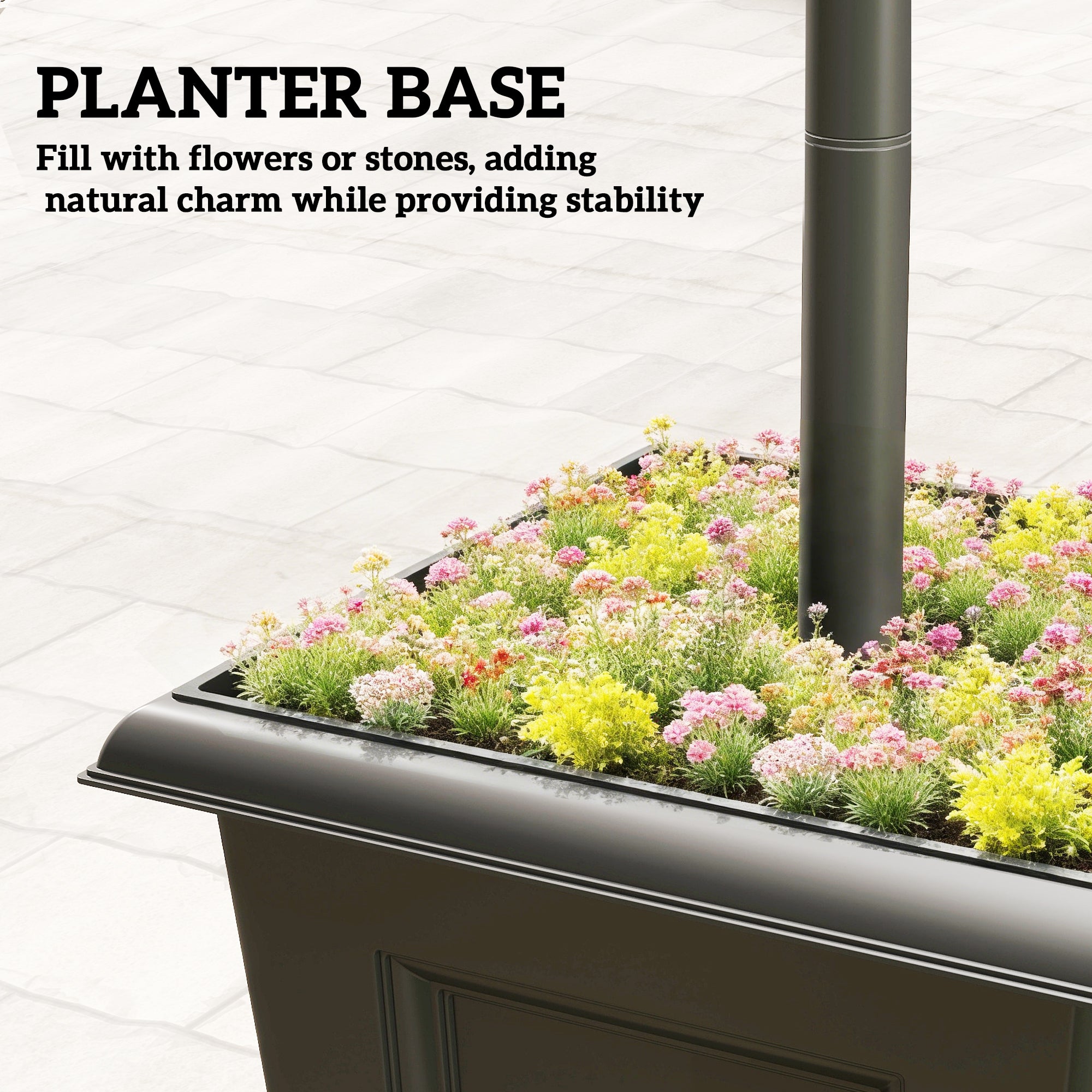 Outsunny Garden Solar Lamp Post Light, Waterproof LED Solar Light Post with Planter, Black 