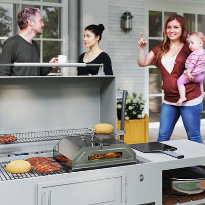 Outsunny 8 in Portable Stainless Steel BBQ Grill Top Pizza Oven with Built-in Thermometer and Viewing Window for Gas and Charcoal BBQ Grills, Includes Carry Handles, Pizza Stone and Peel, Silver Tone 