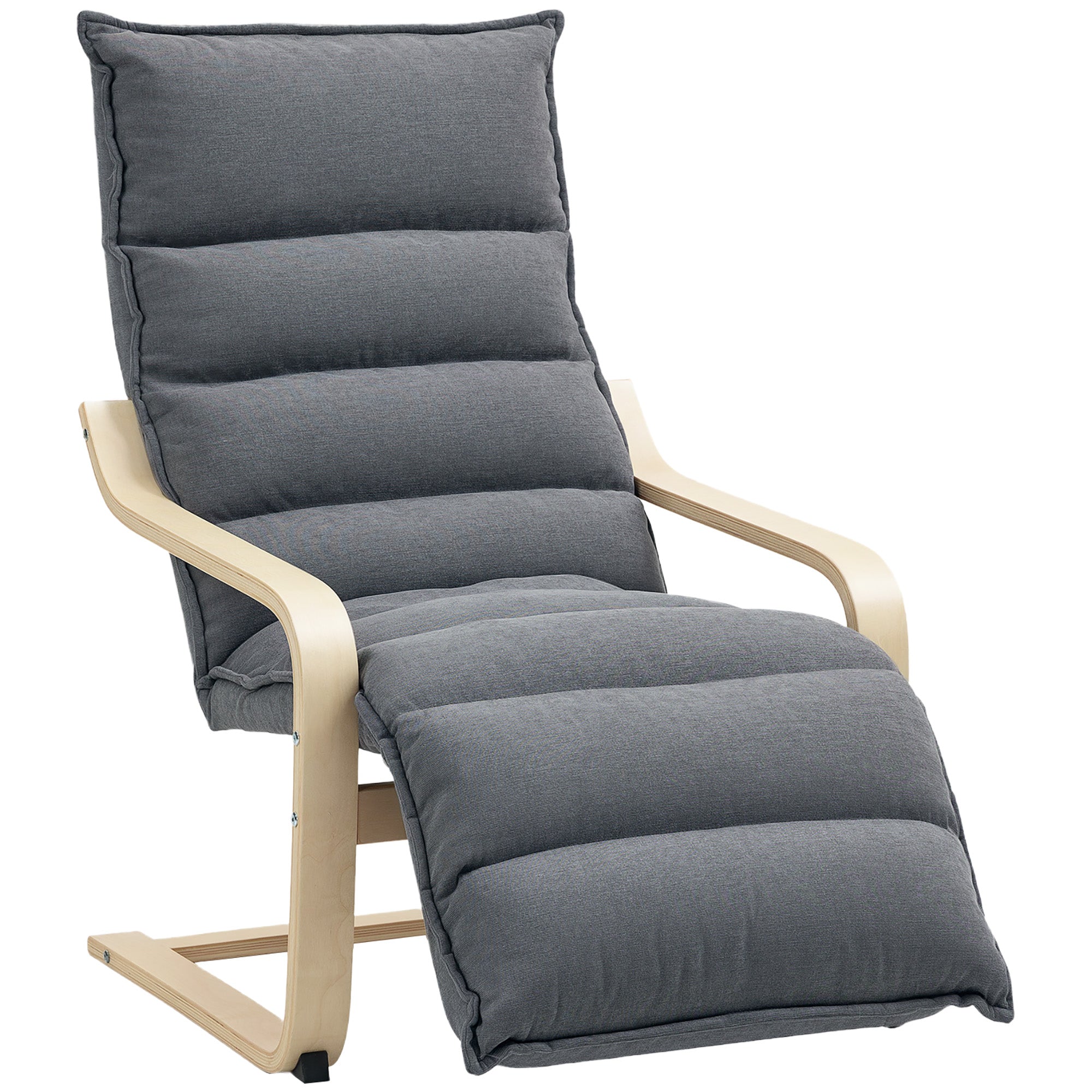 HOMCOM Curved Wooden Accent Chair, with Adjustable Footrest - Drak Grey 