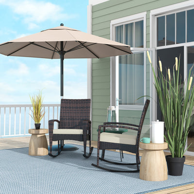 Outsunny Outdoor PE Rattan Rocking Chair Set of 2, Garden Rocking Chair Set with Armrest and Cushion, Brown 