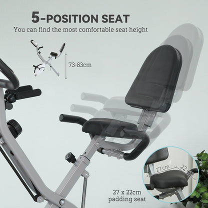 SPORTNOW 5-In-1 Folding Exercise Bike with Arm Workout Bands, Quiet 8-Level Magnetic Resistance Foldable Exercise Bike with LCD, Tablet Holder, Hand Pulse Sensor for Home Use Indoor Cycling, White 