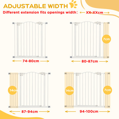 PawHut Metal 74-100cm Adjustable Pet Gate Safety Barrier w/ Auto-Close Door White 