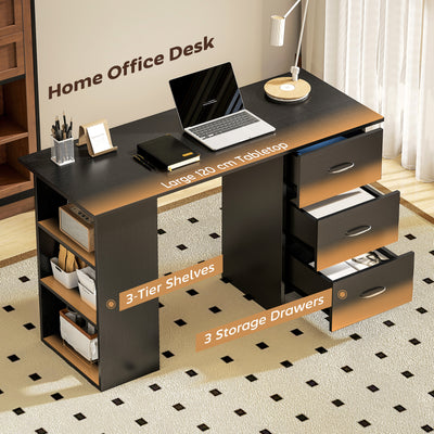 HOMCOM Computer Desk with Drawers, Home Office Desk, Writing Table, PC Workstation with 3 Storage Shelves for Working, Study, 120 x 49 x 72 cm, Black 