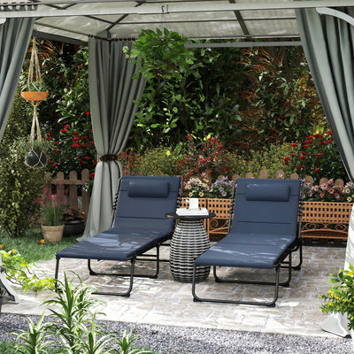 Outsunny Set of Two Reclining Sun Loungers - Dark Blue 