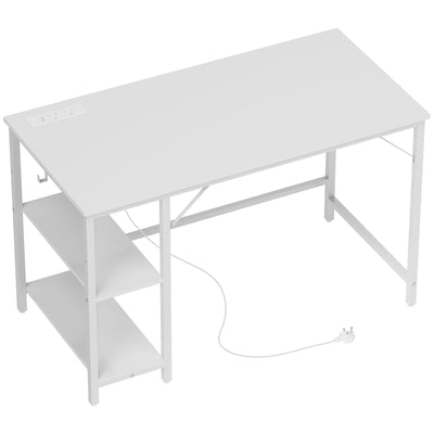 HOMCOM 120 x 60 cm Computer Desk with Power Outlets and Reversible Shelves - White 