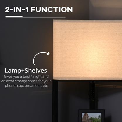 HOMCOM Corner Floor Lamp with Shelves, Modern Tall Standing Lamps for Living Room, Bedroom, with Chain Switch Bulb not Included, Black 