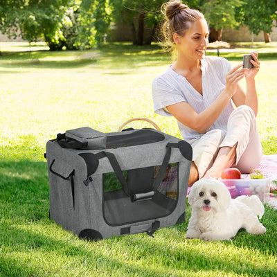 PawHut Oxford Fabric Folding Pet Carrier Bag Grey 