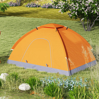 Outsunny 2 Person Camping Tent, Dome Tent with Zipped Doors, Storage Pocket, Portable Handy Bag, Orange 