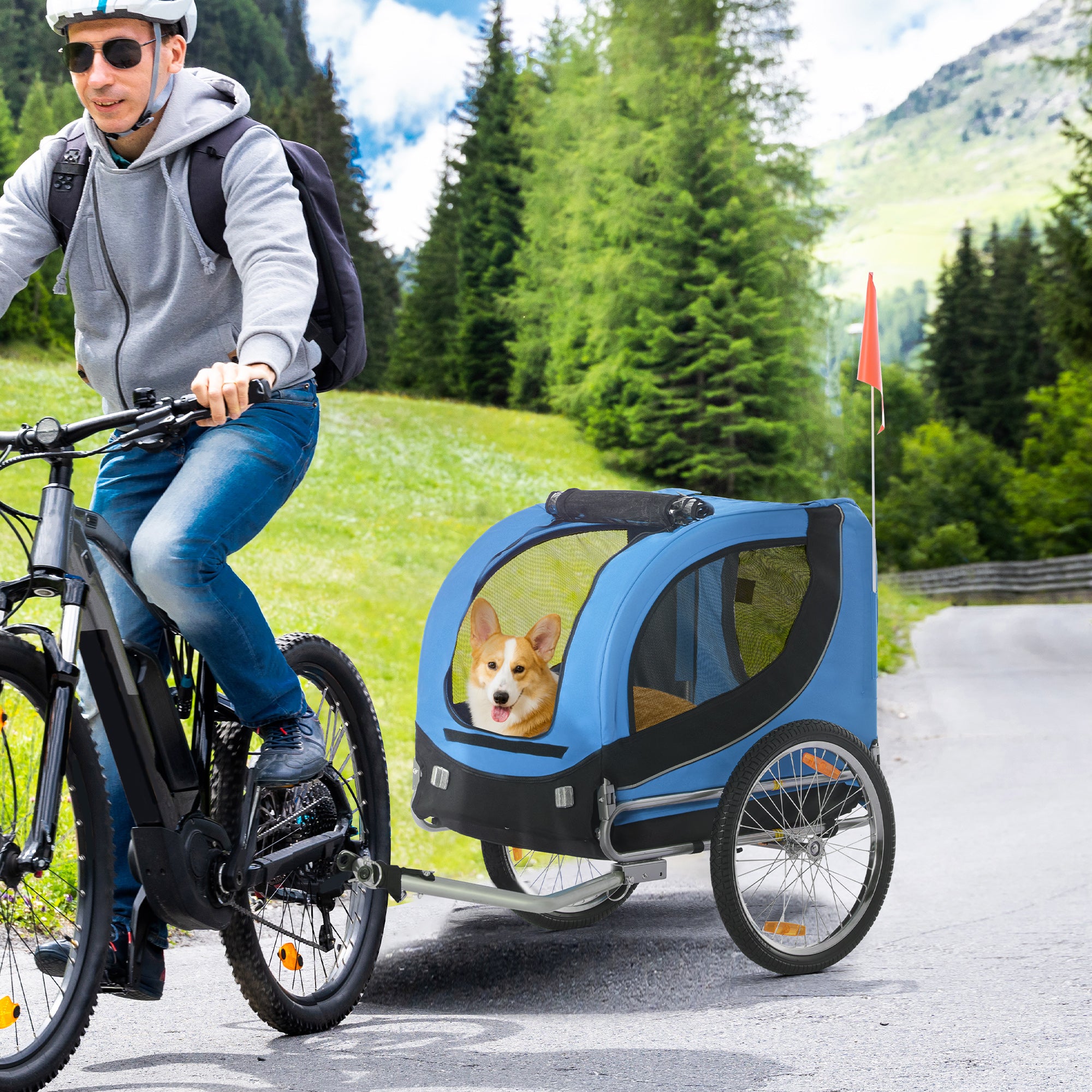 PawHut Steel Dog Bike Trailer Pet Cart Carrier for Bicycle Kit Water Resistant with Hitch Coupler Travel Black and Blue 