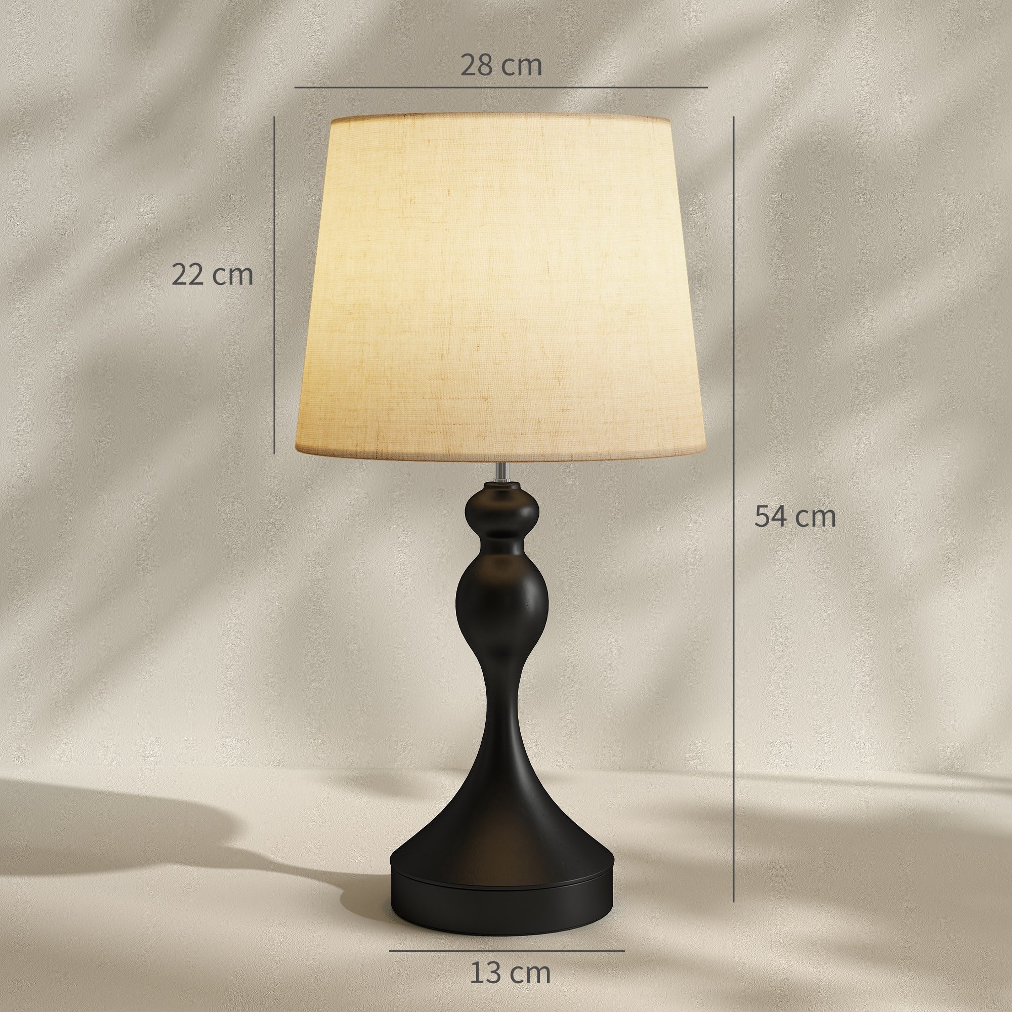 HOMCOM Set of Two Three-Colour Lamps, with USB Ports - Black/Beige 