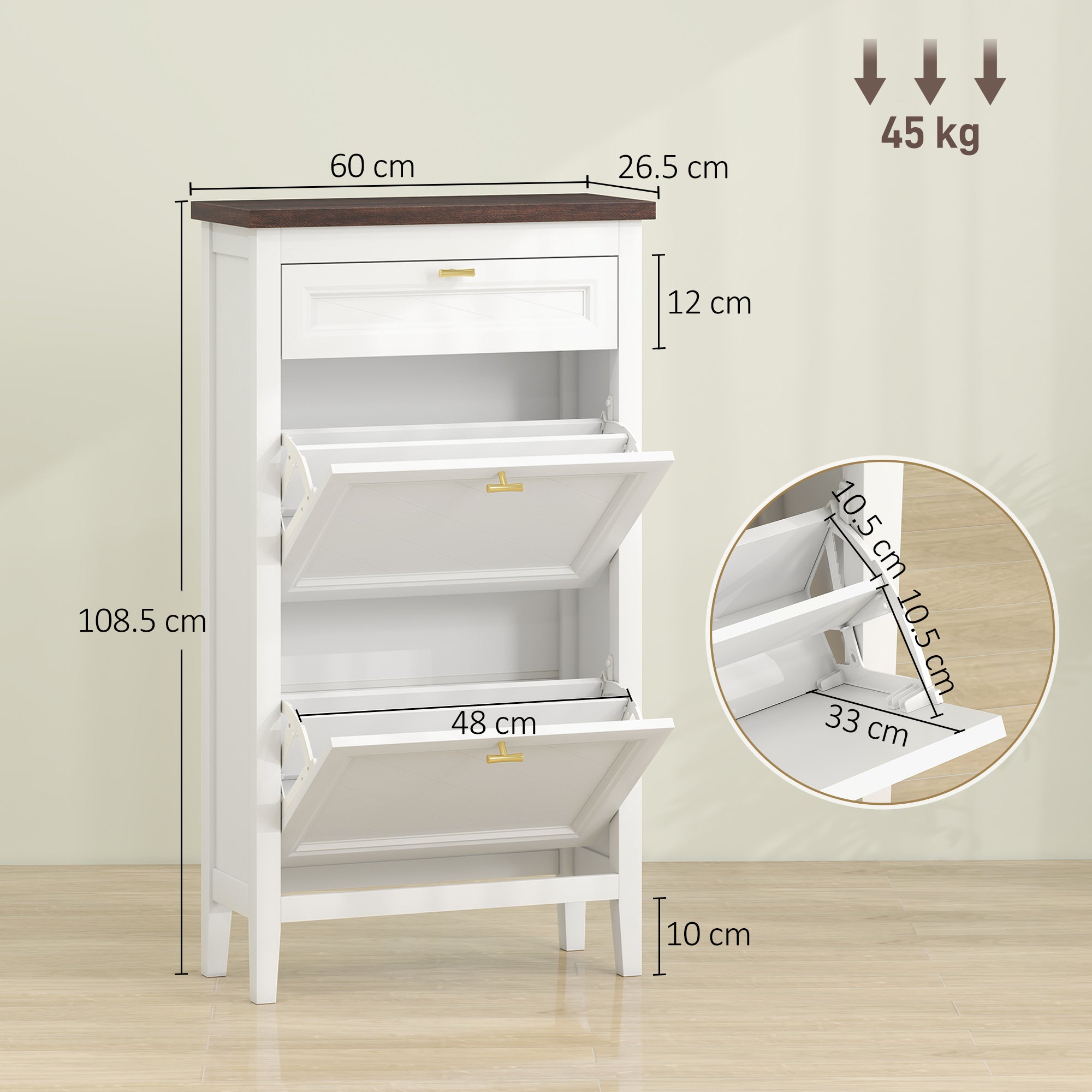 HOMCOM Shoe Cabinet with 2 Flip Drawers, Farmhouse Narrow Shoe Storage Cabinet with Adjustable Shelves, White 