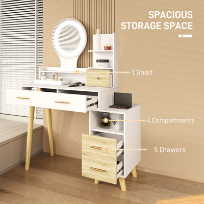 HOMCOM Elegant Dressing Table, with Storage - White 